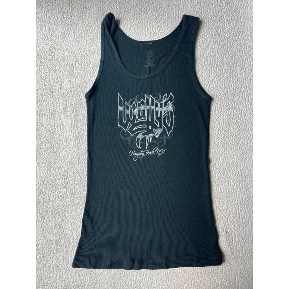 Wallys Black Ribbed Graffiti Tank Top Cotton Womens Medium